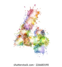 abstract hand drawn watercolor blots font, number 4