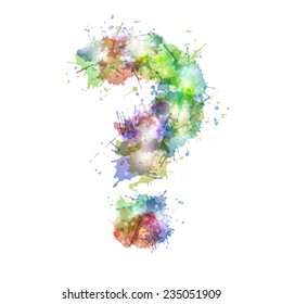 abstract hand drawn watercolor blots font, question mark