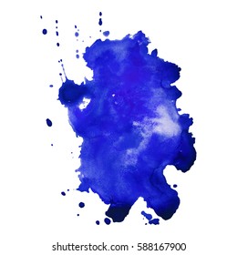 Abstract hand drawn watercolor stain on white background. 