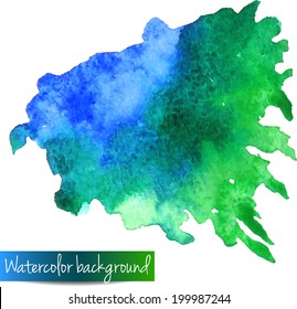 Abstract hand drawn watercolor vector background. Wet water color stain on paper. Watercolor composition with space for text. Watercolor stain isolated on white.