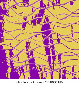 Abstract hand drawn wavy yellow and purple background. Ultra bright, juicy, flashy colors. 1

