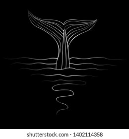Abstract hand drawn whale tail isolated on white background. Vector illustration. Line art. Sketch.
