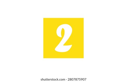 abstract hand drawn white number 2 on yellow square vector design.