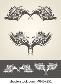 Abstract hand drawn wings in tattoo style - high quality detailed graphic.