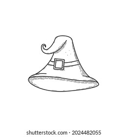 Abstract Hand Drawn Witch Hat Clothing For Man And Woman Doodle Headdress Wear Concept Vector Design Outline Style On White Background Isolated