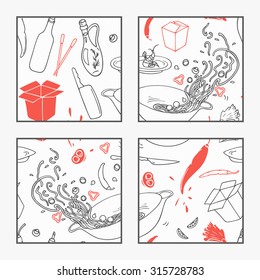 Abstract hand drawn wok restaurant elements poster for your design. Doodle asian food. Vector illustration