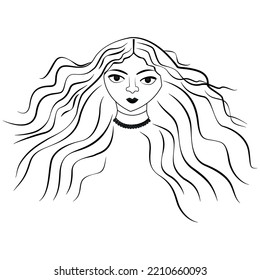 Abstract Hand Drawn Woman Portrait In Line Art.