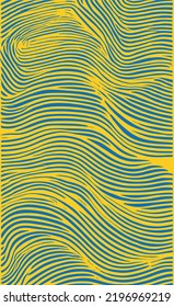 Resumen del patrón ondulado amarillo y azul dibujado a mano. El flujo de agua eólica como un patrón de cebra.