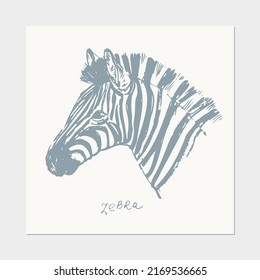 Abstract hand drawn zebra jungle animals portrait illustration. Vector sketch for poster, nursery art, nature background.