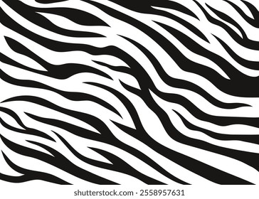 Abstract hand drawn zebra skin stripe pattern. Safari black and white african wildlife animal print