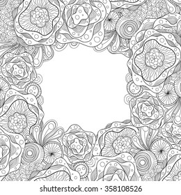 Abstract hand drawn zentangle style frame. Doodle decorative border.