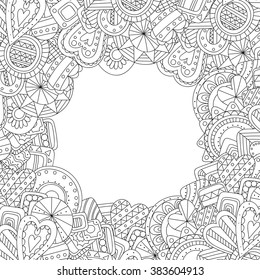 Abstract hand drawn zentangle style square frame. Doodle art decorative border.