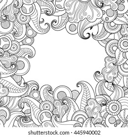 Abstract hand drawn zentangle style round vector frame. Doodle art decorative border.