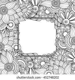 Abstract hand drawn zentangle style vector frame. Doodle art decorative border.