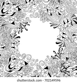 Abstract hand drawn zentangle style frame. Doodle art decorative border.