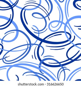 Abstract hand drown curves vector seamless pattern on a white background