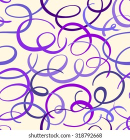 Abstract hand drown curves vector seamless pattern on a beige background