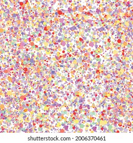 Abstract hand drown polka dots background. White dotted seamless pattern with rainbow circles. Template design for for Birthday, party holiday, banner, textile, fabric. Summer confetti  illustration.