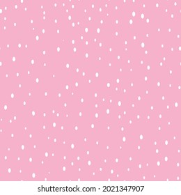 Abstrakte Hand ertrinkt Polka Punkte Hintergrund. Rosa gepunktetes nahtloses Muster mit weißen Kreisen. Template Design für Einladung, Poster, Karte, Flyer, Textilien, Stoff.