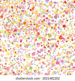 Abstract hand drown polka dots background. White dotted seamless pattern with rainbow circles. Template design for for Birthday, party holiday, banner, textile, fabric. Summer confetti  illustration.