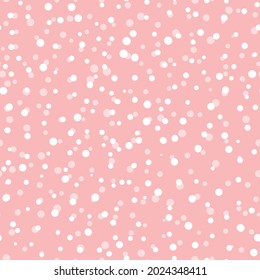 Abstract hand drown polka dots background. Pink dotted seamless pattern with white circles. Template design for invitation, poster, card, flyer, textile, fabric.