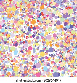 Abstract hand drown polka dots background. White dotted seamless pattern with rainbow circles. Template design for for Birthday, party holiday, banner, textile, fabric. Summer confetti  illustration.