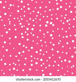 Abstract hand drown polka dots background. Pink dotted seamless pattern with white circles. Template design for invitation, poster, card, flyer, textile, fabric.