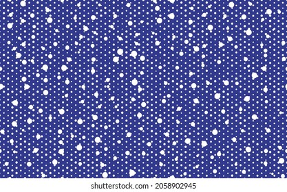 Resumen de la mano ahogada de los puntos de polka fondo. Patrón sin fisuras de puntos azules con círculos blancos. Diseño de plantilla para invitación, afiche, tarjeta, volante, textil, tela.