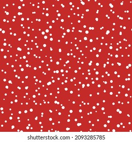Abstrakte Hand ertrinkt Polka Punkte Hintergrund. Rotes gepunktetes nahtloses Muster mit weißen Kreisen. Template Design für Einladung, Poster, Karte, Flyer, Textilien, Stoff.