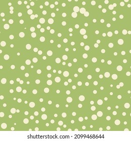 Abstrakte Hand ertrinkt Polka Punkte Hintergrund. Grünes gepunktetes nahtloses Muster mit weißen Kreisen. Template Design für Einladung, Poster, Karte, Flyer, Textilien, Stoff.