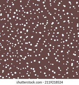 Abstract hand drown polka dots background. Brown dotted seamless pattern with white circles. Template design for invitation, poster, card, flyer, textile, fabric.