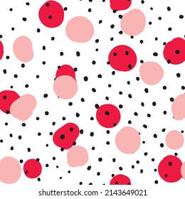 Abstract hand drown polka dots background. White dotted seamless pattern with color circles. Template design for invitation, poster, card, flyer, textile, fabric.