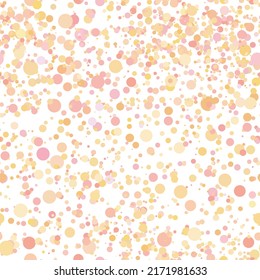 Abstract hand drown polka dots background. White dotted seamless pattern with rainbow circles. Template design for for Birthday, party holiday, banner, textile, fabric. Summer confetti  illustration.