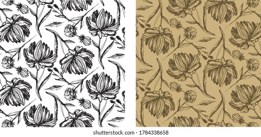 Abstract hand dtawn floral template set. Leaf and flower art for pattern, background, fabric, t-shirt design.