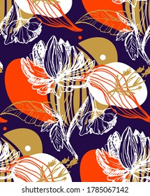 Abstract hand dtawn floral template set. Leaf and flower art for pattern, background, fabric, t-shirt design.