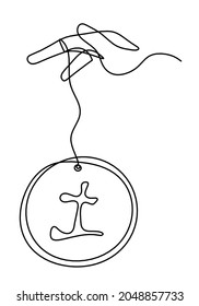 Abstract hand with element of earth in feng shui (hieroglyph means "earth" in english) as line drawing on the white background. Vector