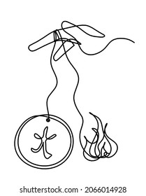 Abstract hand with element of fire in feng shui (hieroglyph means "fire" in english) as line drawing on the white background. Vector