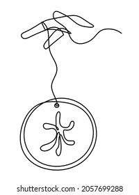 Abstract hand with element of water in feng shui (hieroglyph means "water" in english) as line drawing on the white background. Vector