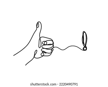  Abstract hand with exclamation mark as line drawing on white background	
.Vector