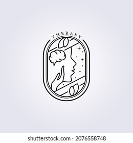 cerebro de la cara de la mano abstracta y hojas símbolo del logotipo plantilla lineal emblema vectorial simple diseño de ilustración mínimo
