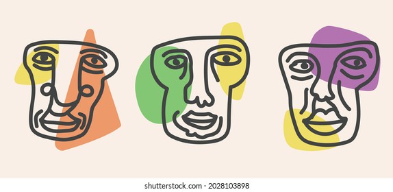Abstract of the hand faces painted with bright colors in the background