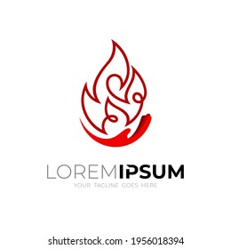 Abstract hand fire logo with line design illustration, line style