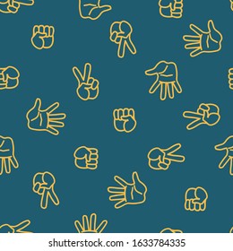 Abstract Hand Game Vector Outlines Dark Blue Background Color Seamless Pattern