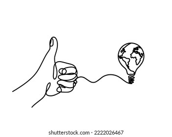  Abstract hand with globe light bulb as line drawing on white background	
.Vector