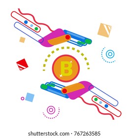 Abstract Hand Holding Bitcoin Digital Web Money Crypto Currency Concept Vector Illustration