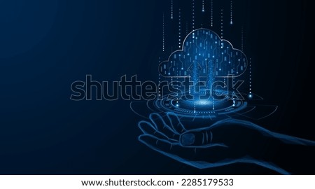 Abstract hand holding cloud technology circuit board. Modern cloud storage or exchange technology innovation concept background.
