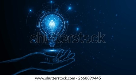 abstract hand holding electric light bulb or creative light bulb Global internet connection concept for business advanced digital technology	