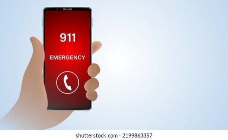 Abstracto Mano sosteniendo un teléfono Concepto Urgente Contacto 911 Emergencia de ayuda para contactar.