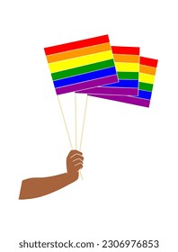 Mano abstracta sosteniendo la ilustración de la bandera del orgullo. Ilustración vectorial.