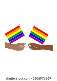 Abstract hand holding pride flag illustration. Vector illustration.